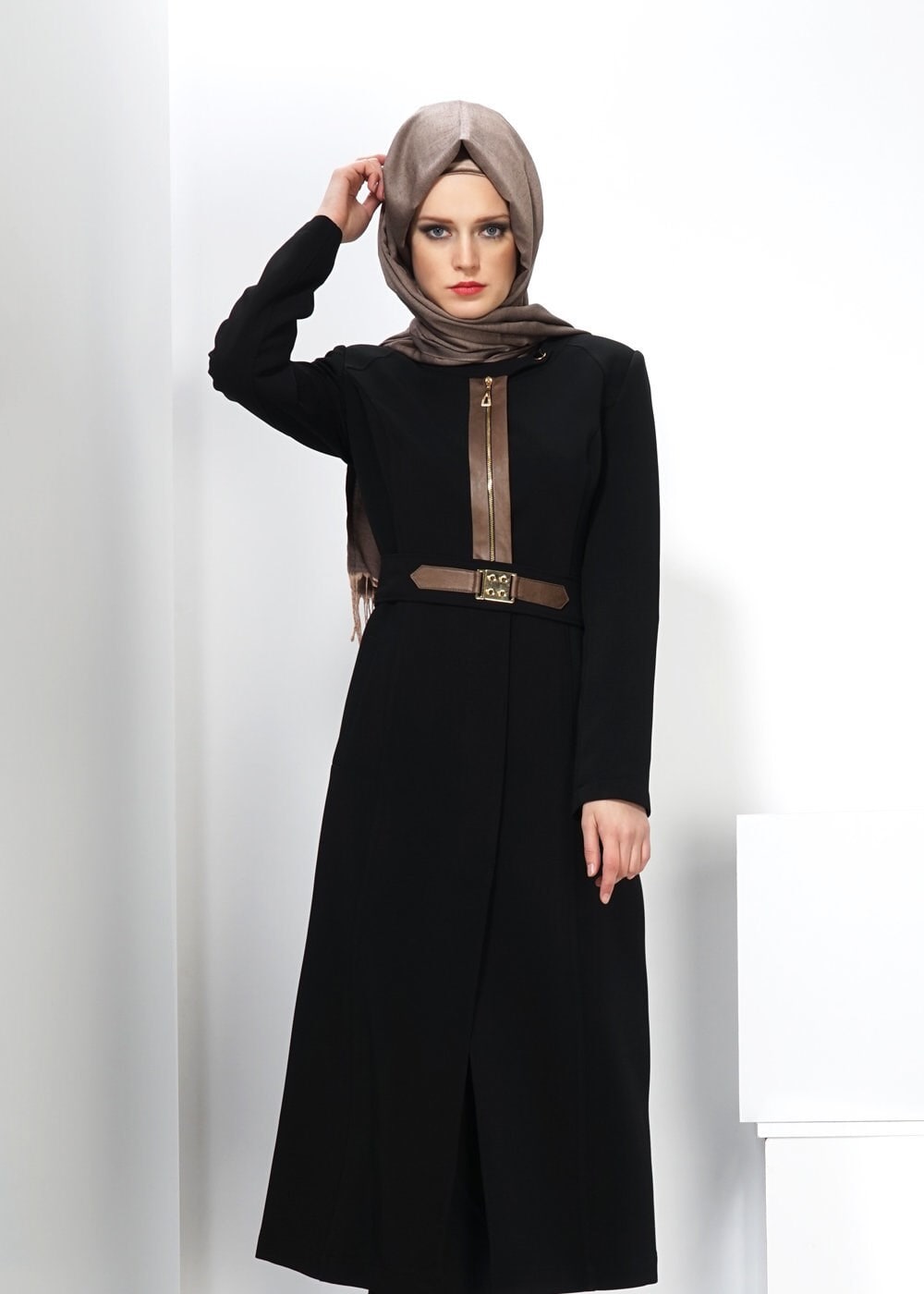 Tesettür giyim SİYAH FERMUAR DETAYLI TRENÇKOT 1324 