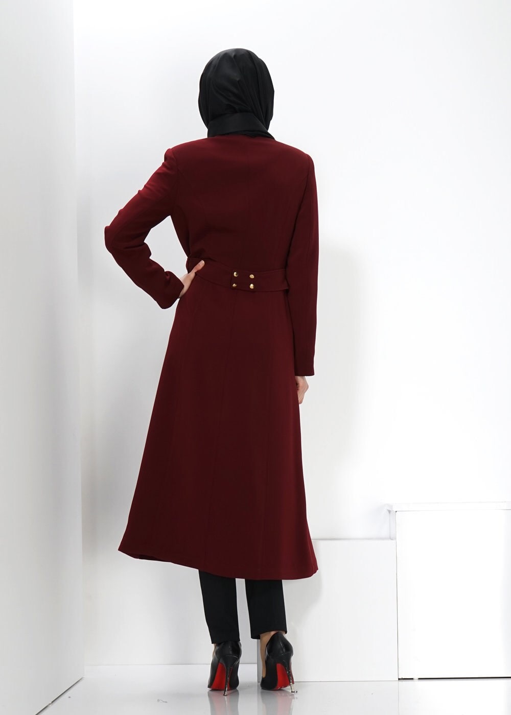 Tesettür giyim BORDO FERMUAR DETAYLI TRENÇKOT 1324 