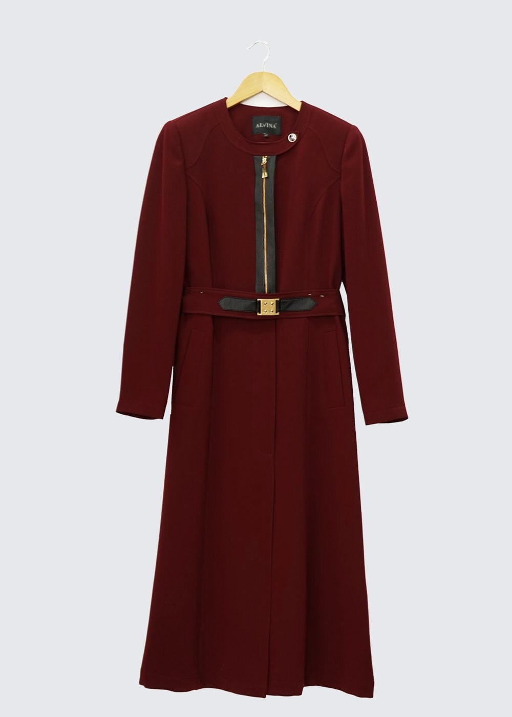 Tesettür giyim BORDO FERMUAR DETAYLI TRENÇKOT 1324 