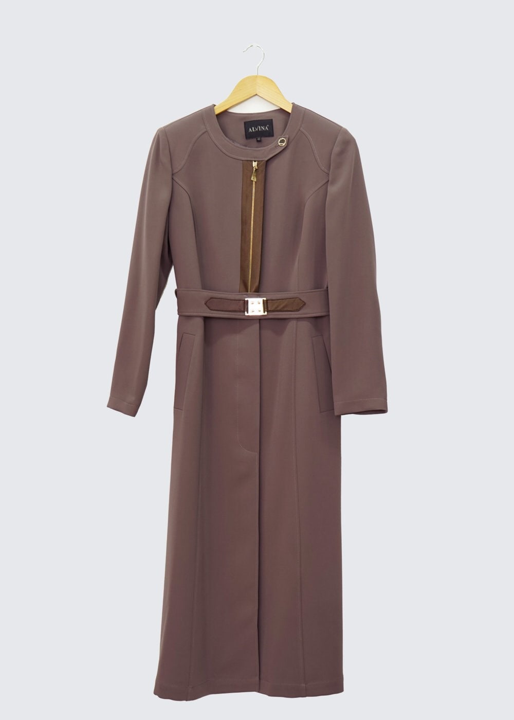 Tesettür giyim VİZON FERMUAR DETAYLI TRENÇKOT 1324 