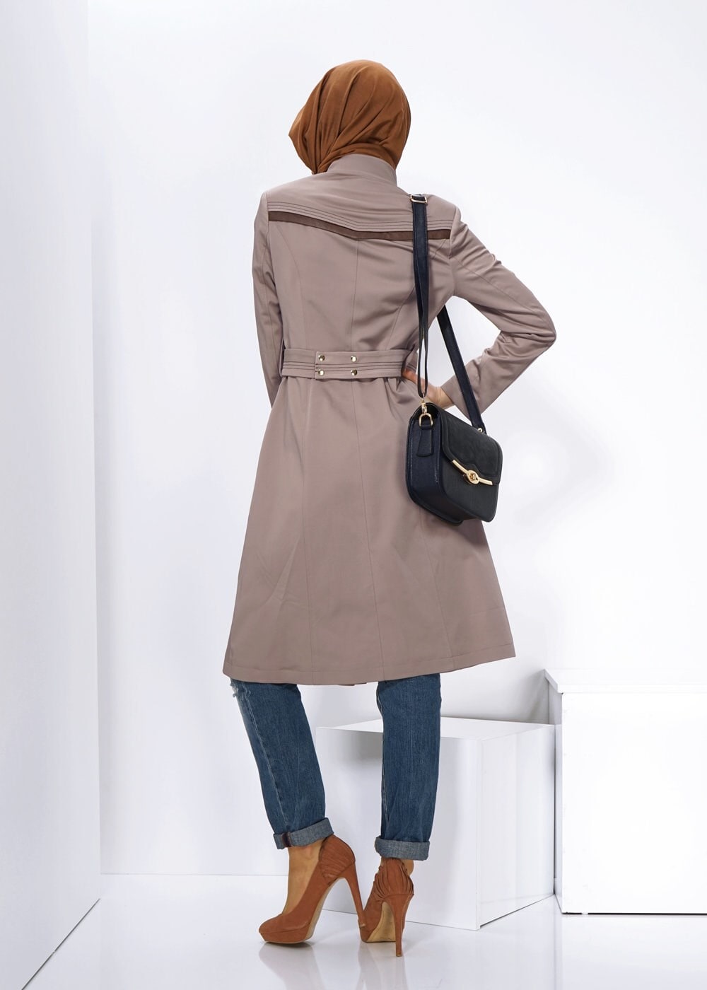 Tesettür giyim BEJ 1325 TRENÇKOT