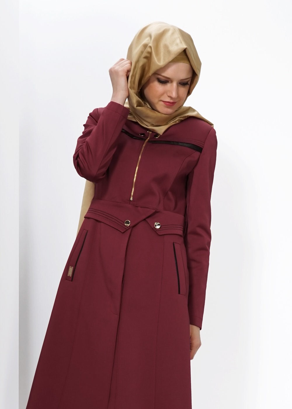 Tesettür giyim BORDO 1325 TRENÇKOT