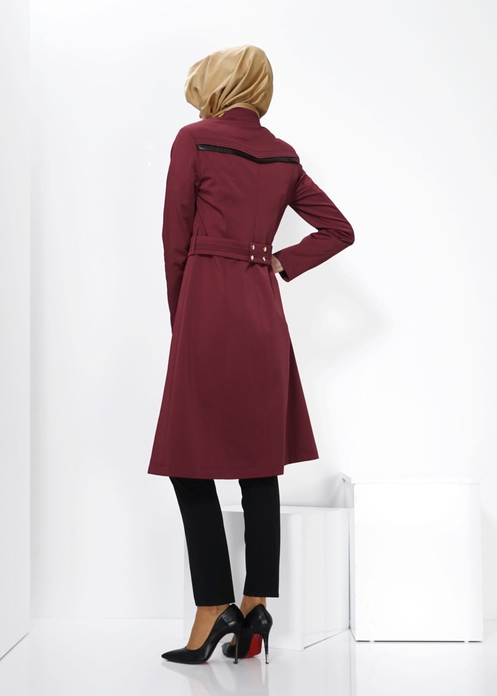 Tesettür giyim BORDO 1325 TRENÇKOT