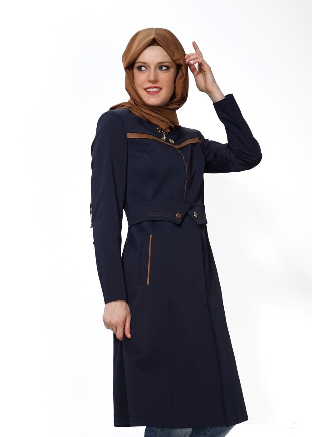 Tesettür giyim LACİVERT 1325 TRENÇKOT