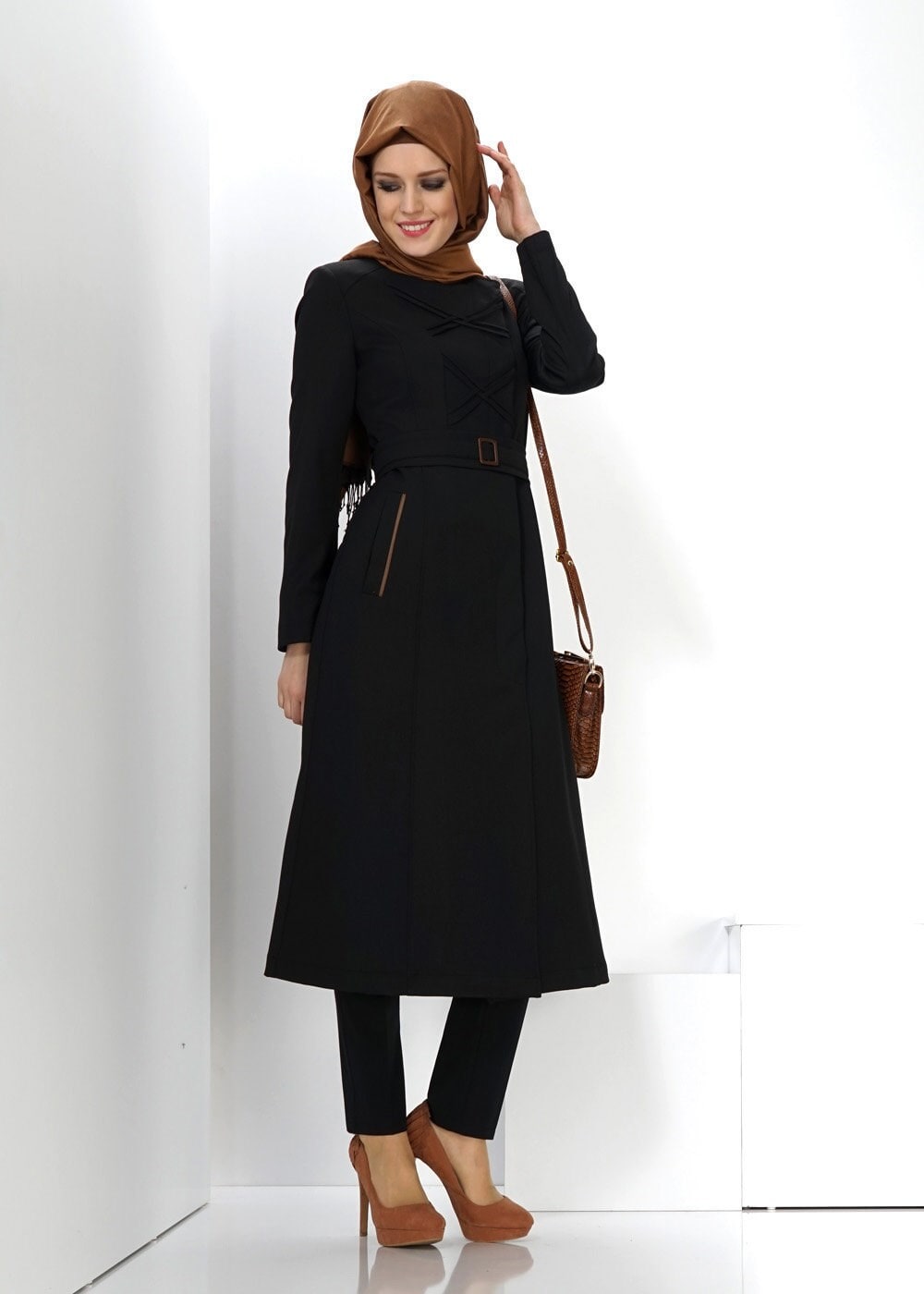 Tesettür giyim SİYAH 1327 TRENÇKOT