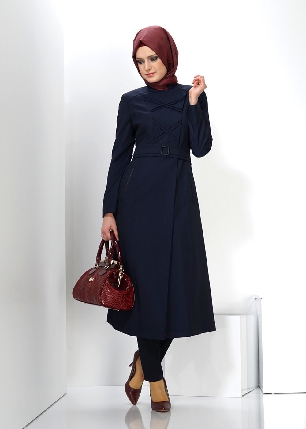 Tesettür giyim LACİVERT 1327 TRENÇKOT