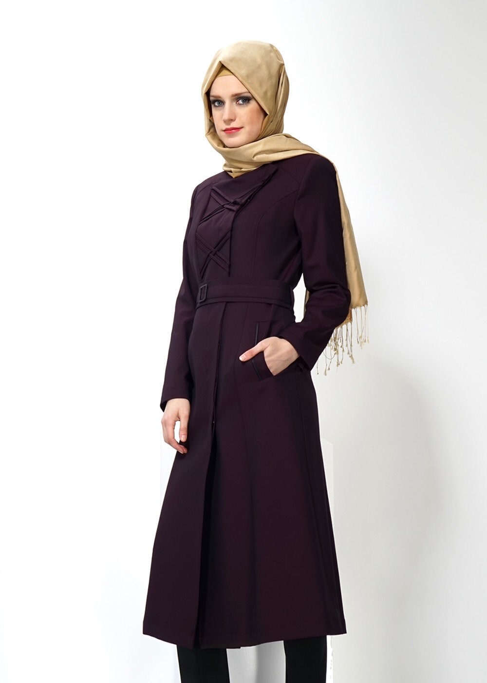 Tesettür giyim BORDO 1327 TRENÇKOT