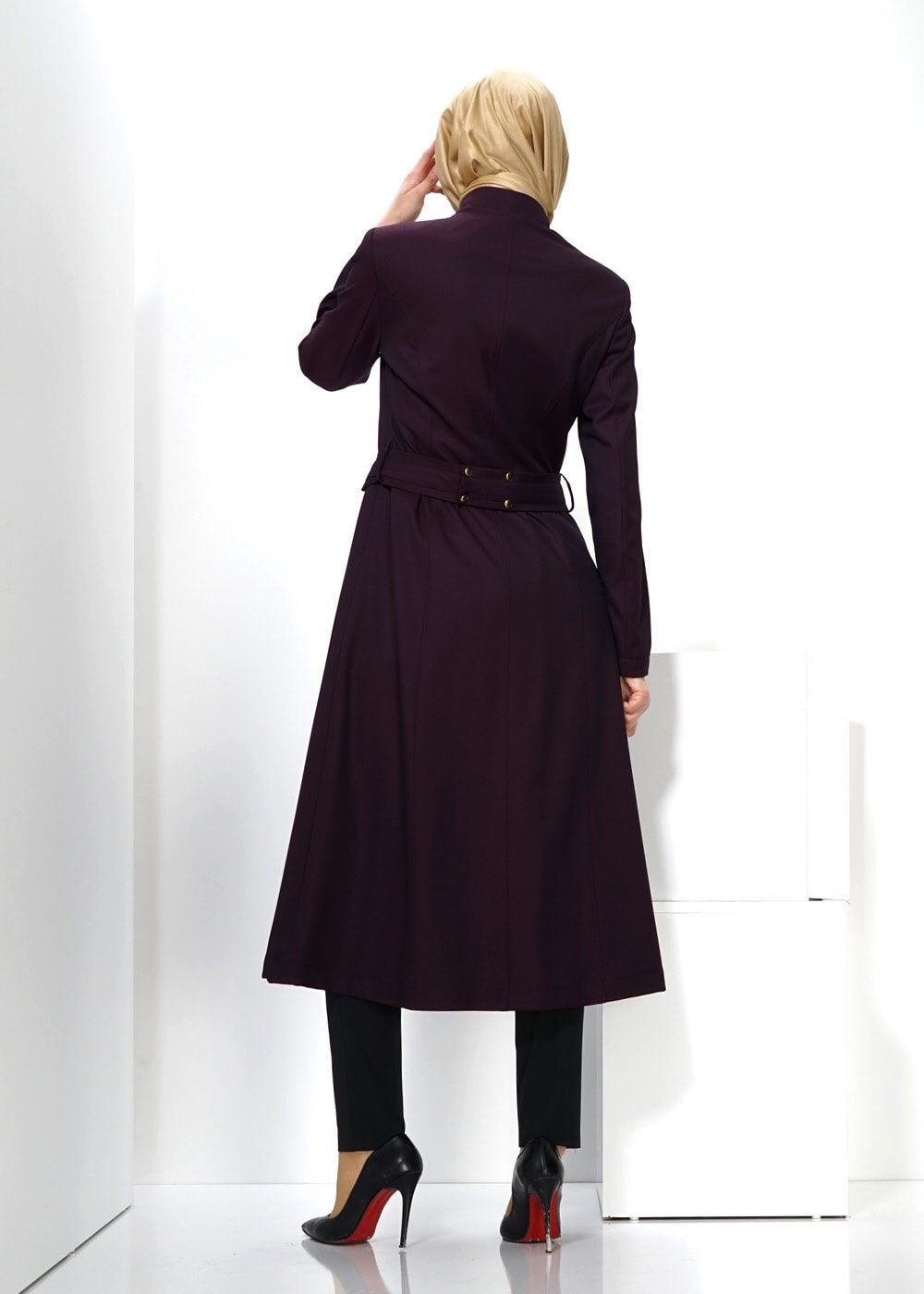 Tesettür giyim BORDO 1327 TRENÇKOT