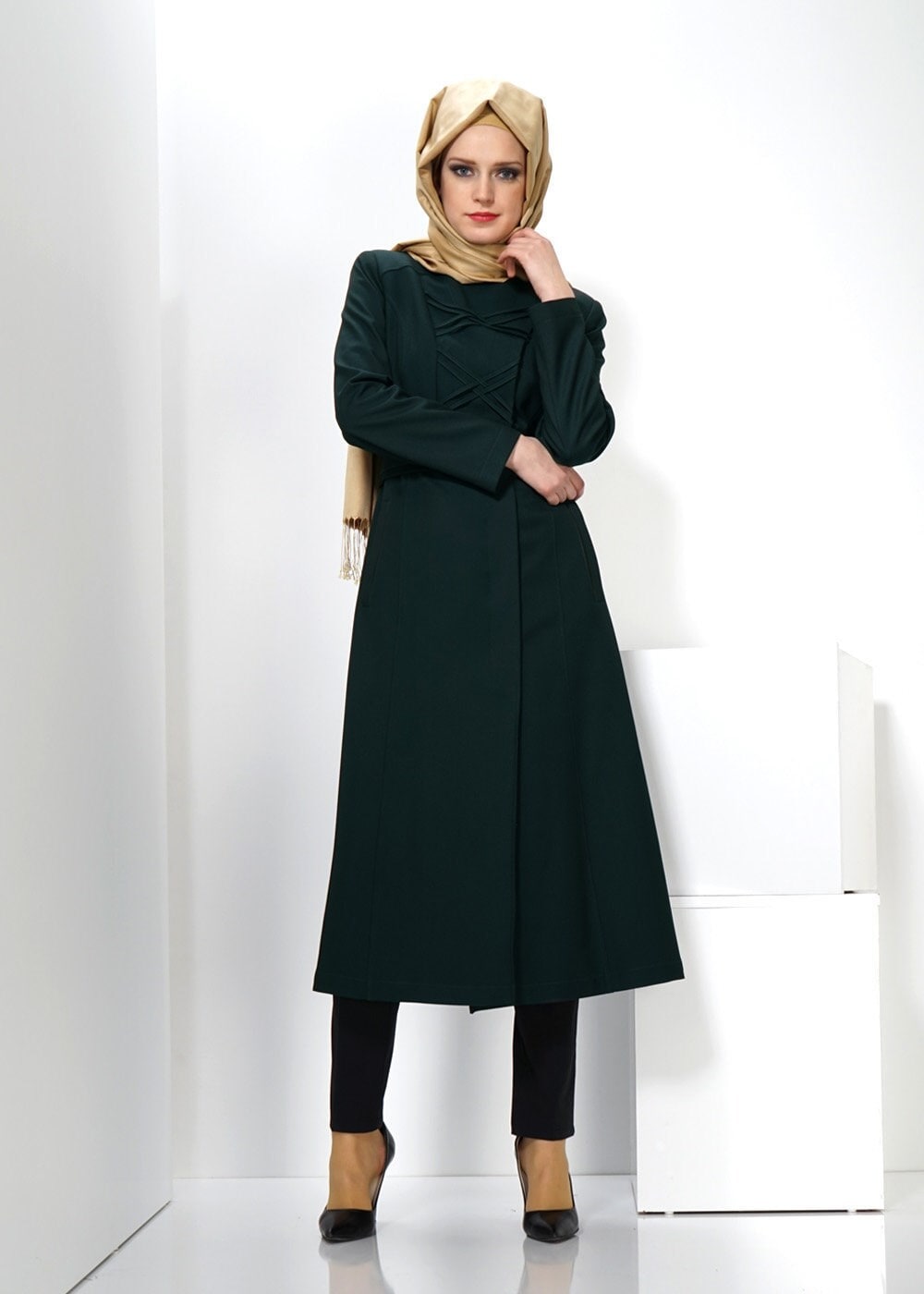 Tesettür giyim YEŞİL 1327 TRENÇKOT