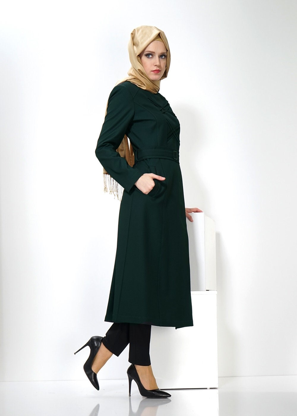 Tesettür giyim YEŞİL 1327 TRENÇKOT