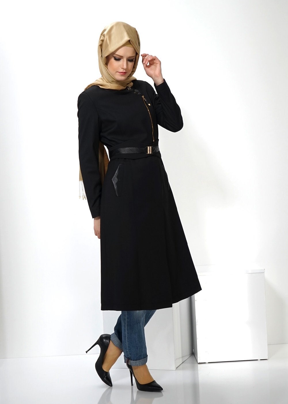 Tesettür giyim SİYAH 1328 TRENÇKOT