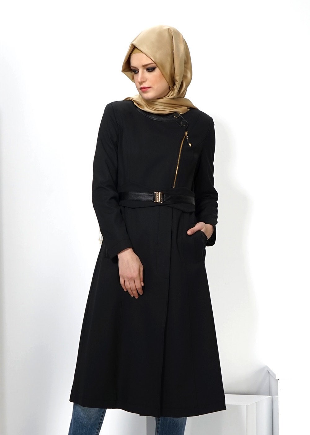 Tesettür giyim SİYAH 1328 TRENÇKOT