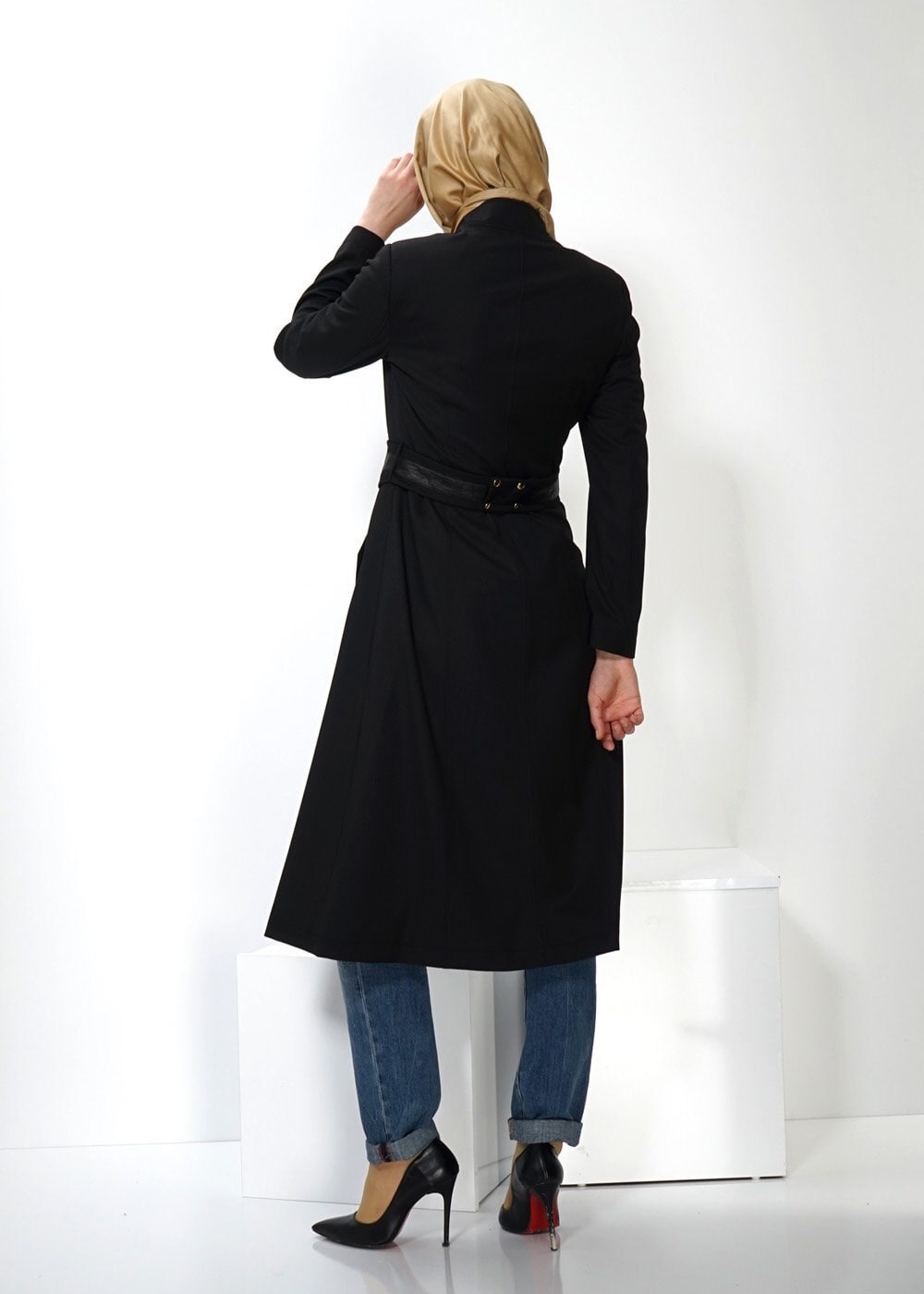 Tesettür giyim SİYAH 1328 TRENÇKOT