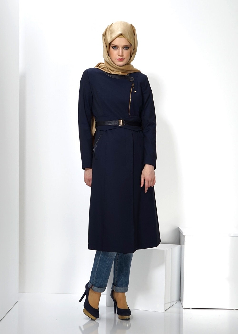 Tesettür giyim LACİVERT 1328 TRENÇKOT