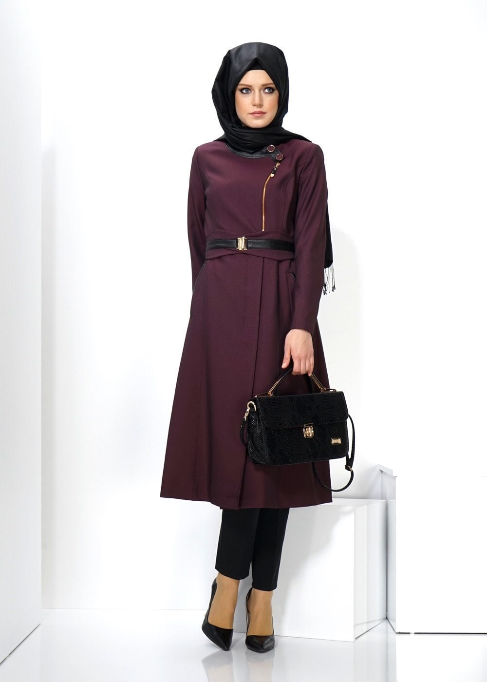 Tesettür giyim MÜRDÜM 1328 TRENÇKOT