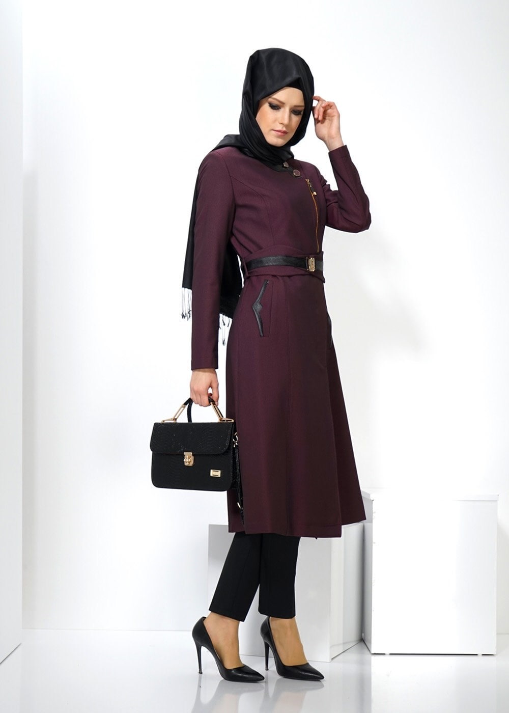 Tesettür giyim MÜRDÜM 1328 TRENÇKOT