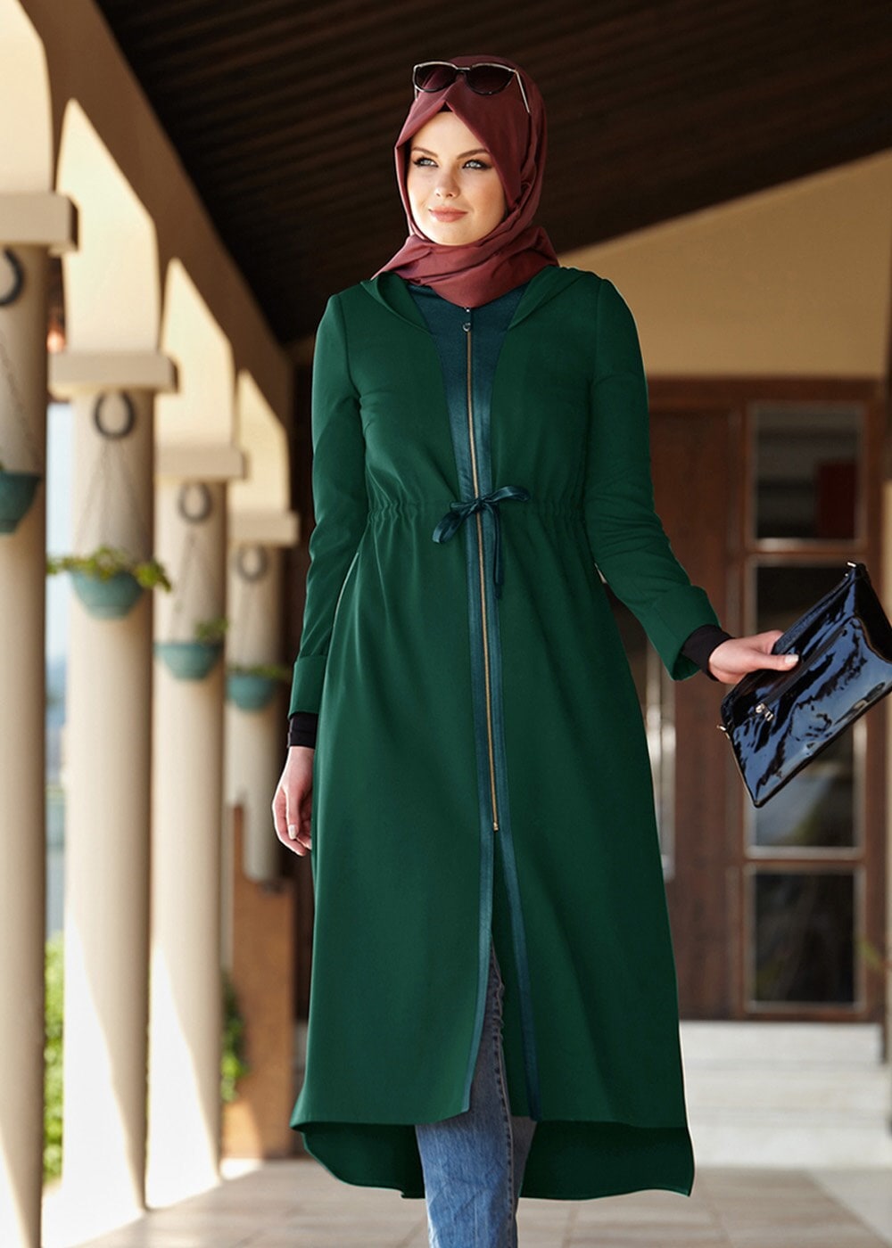 Tesettür giyim YEŞİL 1345 TRENÇKOT