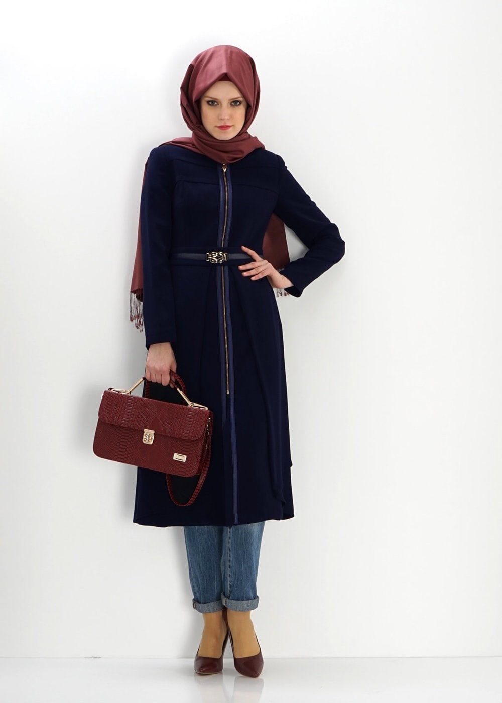Tesettür giyim LACİVERT 1351 TRENÇKOT