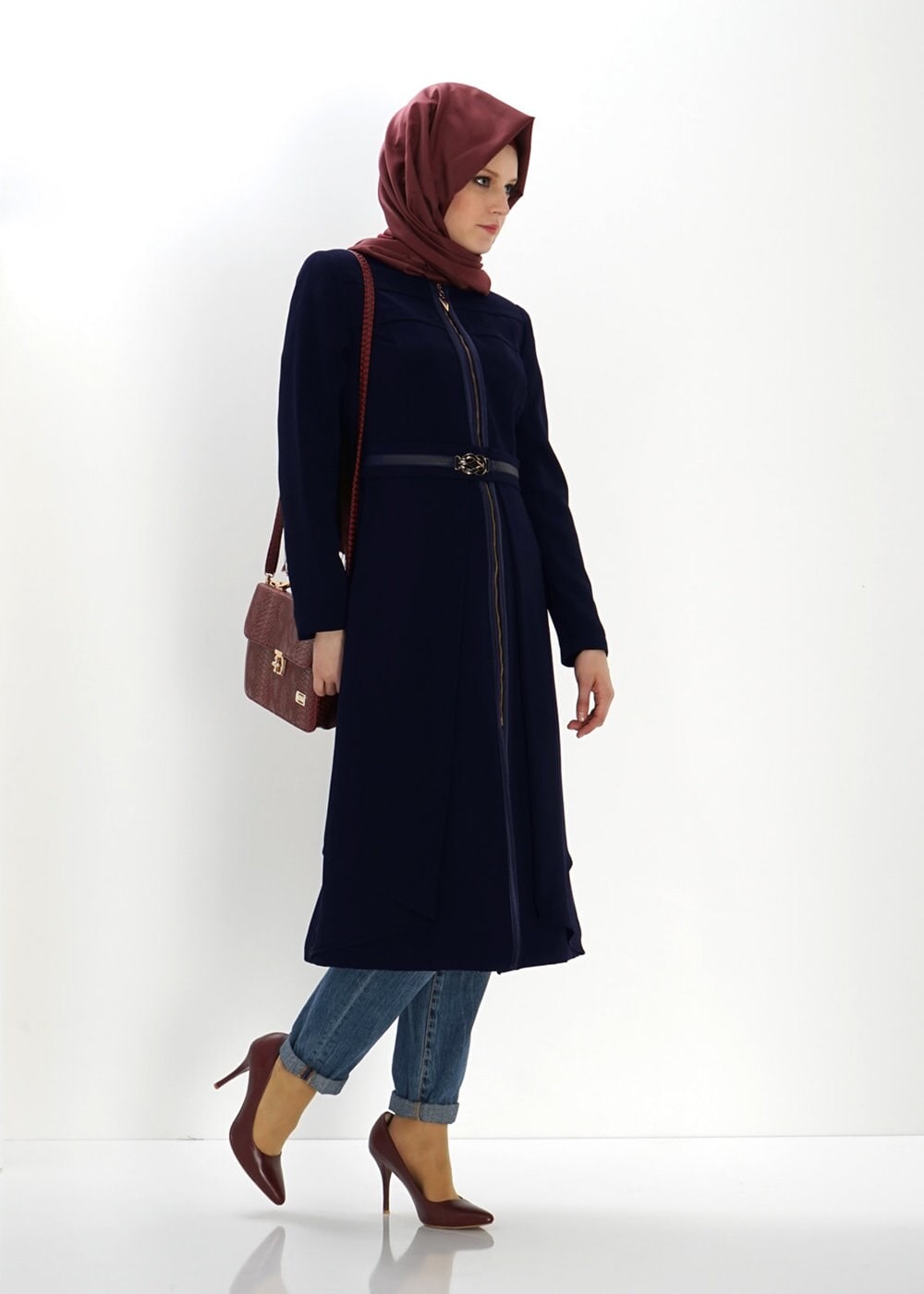 Tesettür giyim LACİVERT 1351 TRENÇKOT