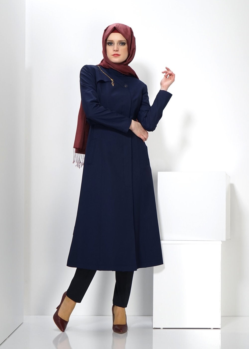 Tesettür giyim LACİVERT 1352 TRENÇKOT