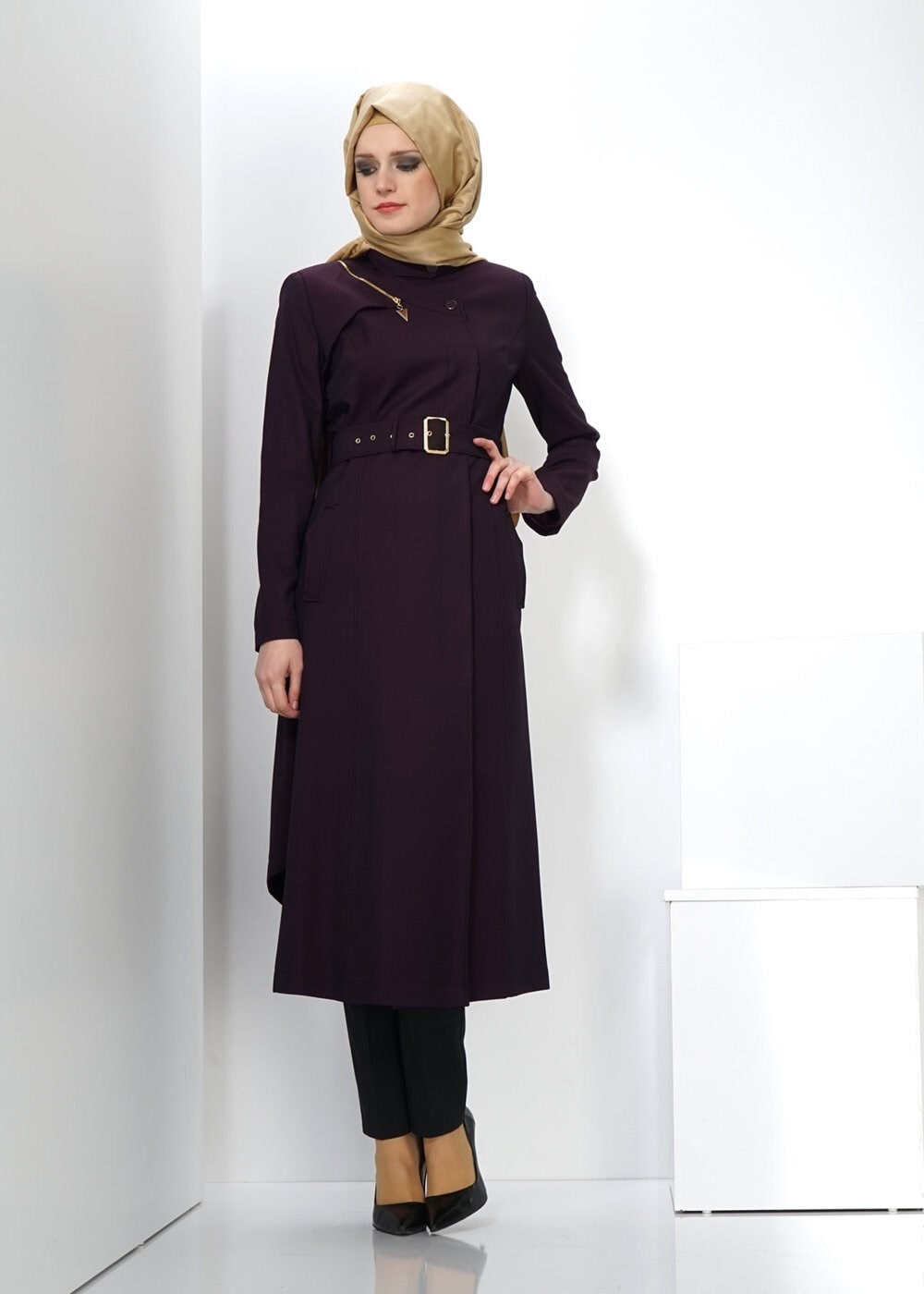 Tesettür giyim BORDO 1352 TRENÇKOT