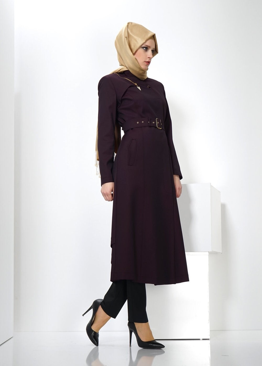 Tesettür giyim BORDO 1352 TRENÇKOT