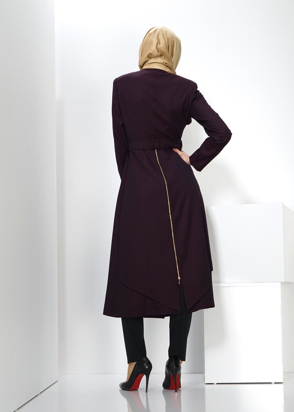 Tesettür giyim BORDO 1352 TRENÇKOT