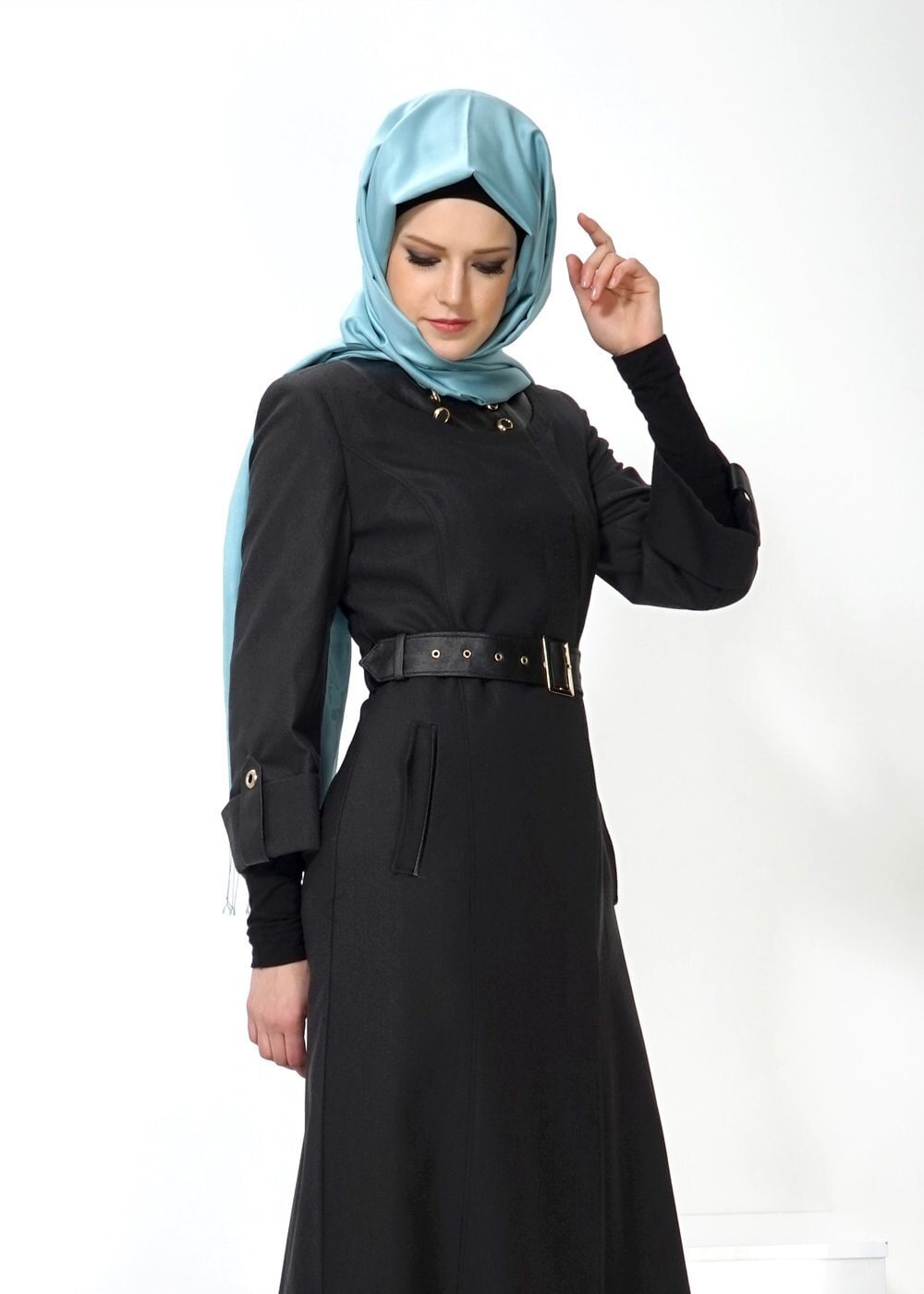 Tesettür giyim SİYAH 1353 TRENÇKOT