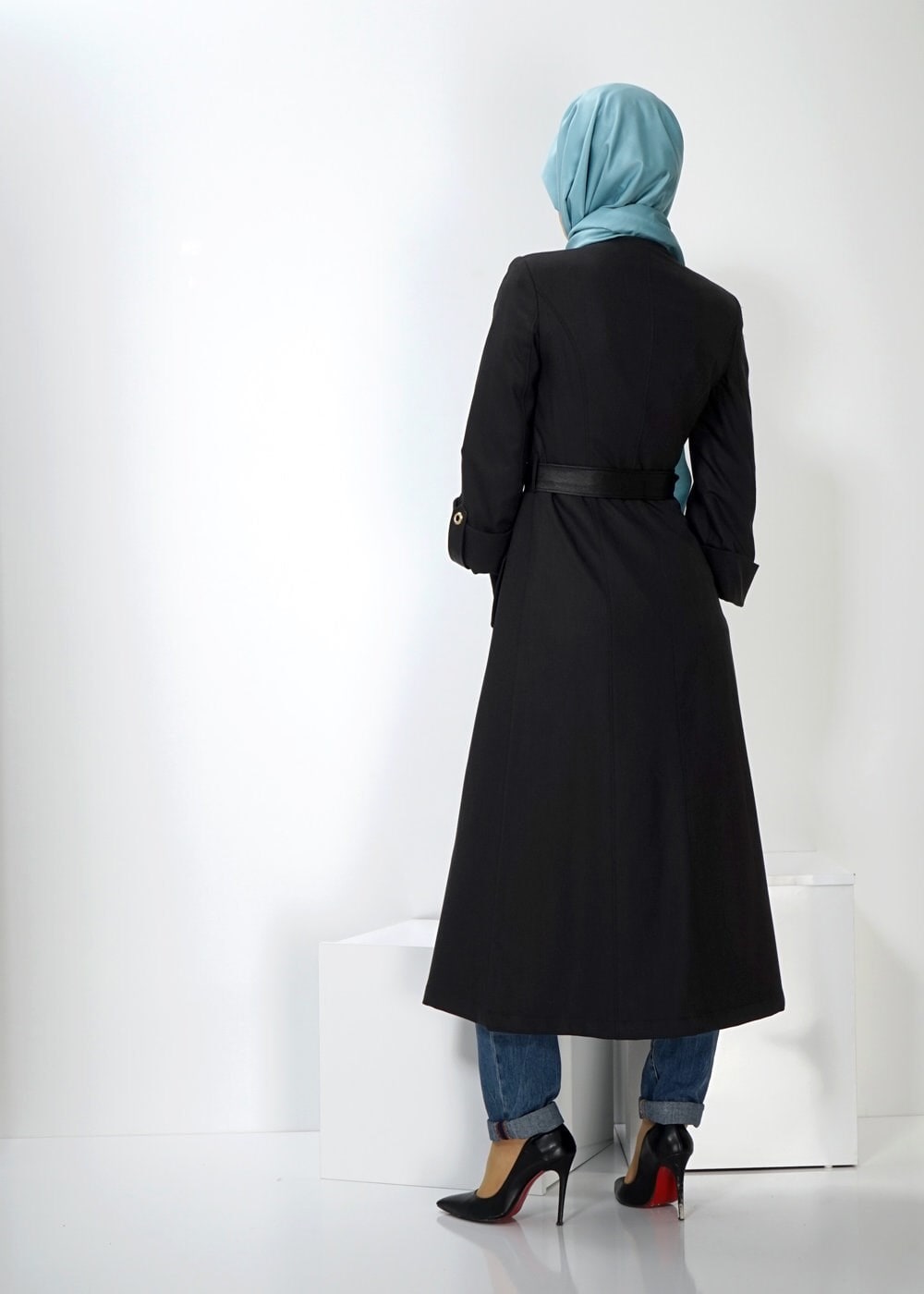 Tesettür giyim SİYAH 1353 TRENÇKOT
