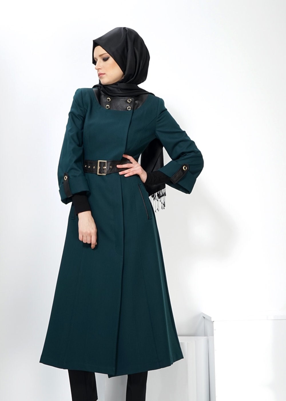 Tesettür giyim YEŞİL 1353 TRENÇKOT