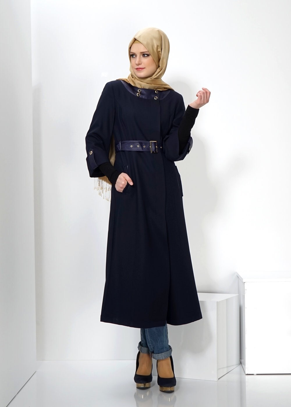 Tesettür giyim LACİVERT 1353 TRENÇKOT