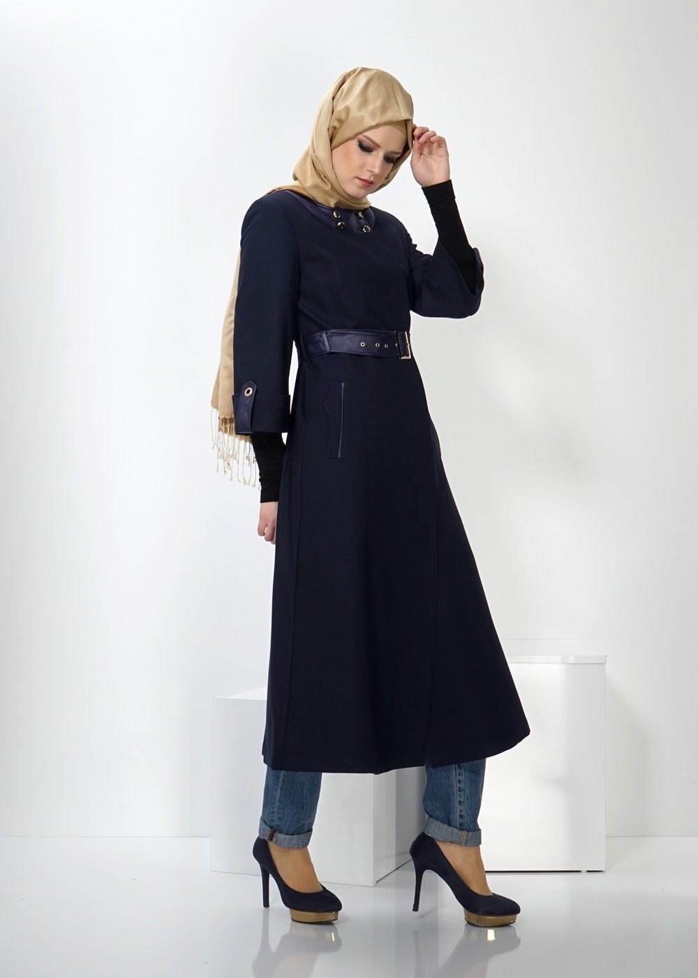 Tesettür giyim LACİVERT 1353 TRENÇKOT