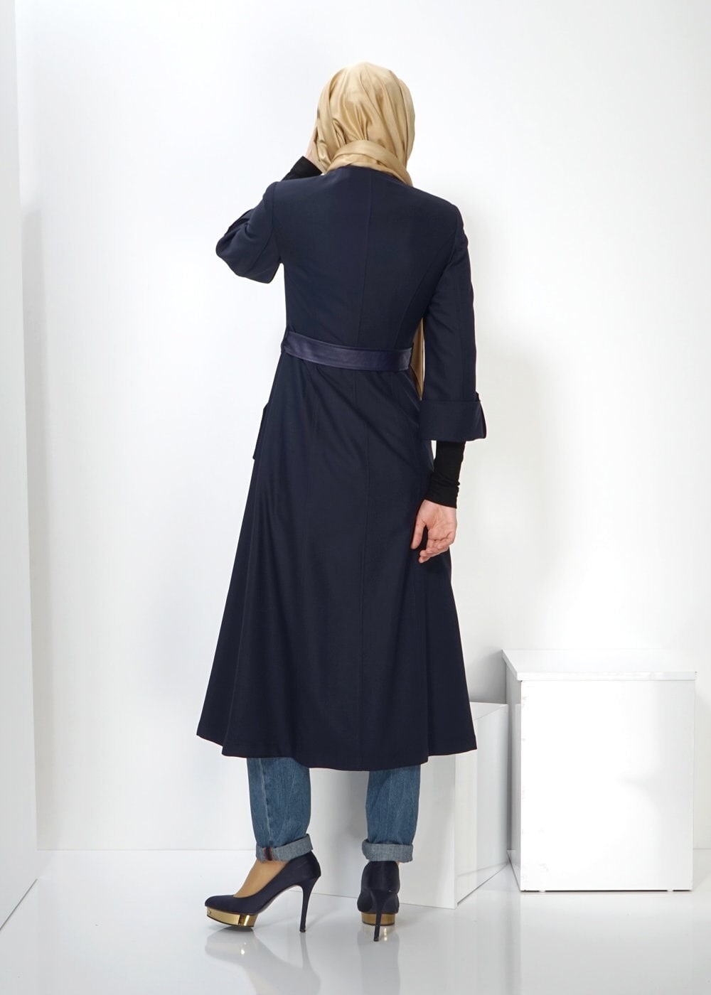 Tesettür giyim LACİVERT 1353 TRENÇKOT