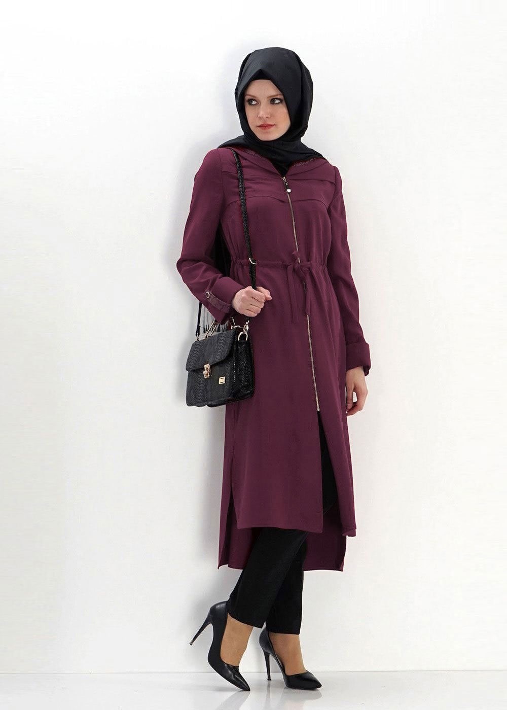 Tesettür giyim MÜRDÜM 1354 TRENÇKOT