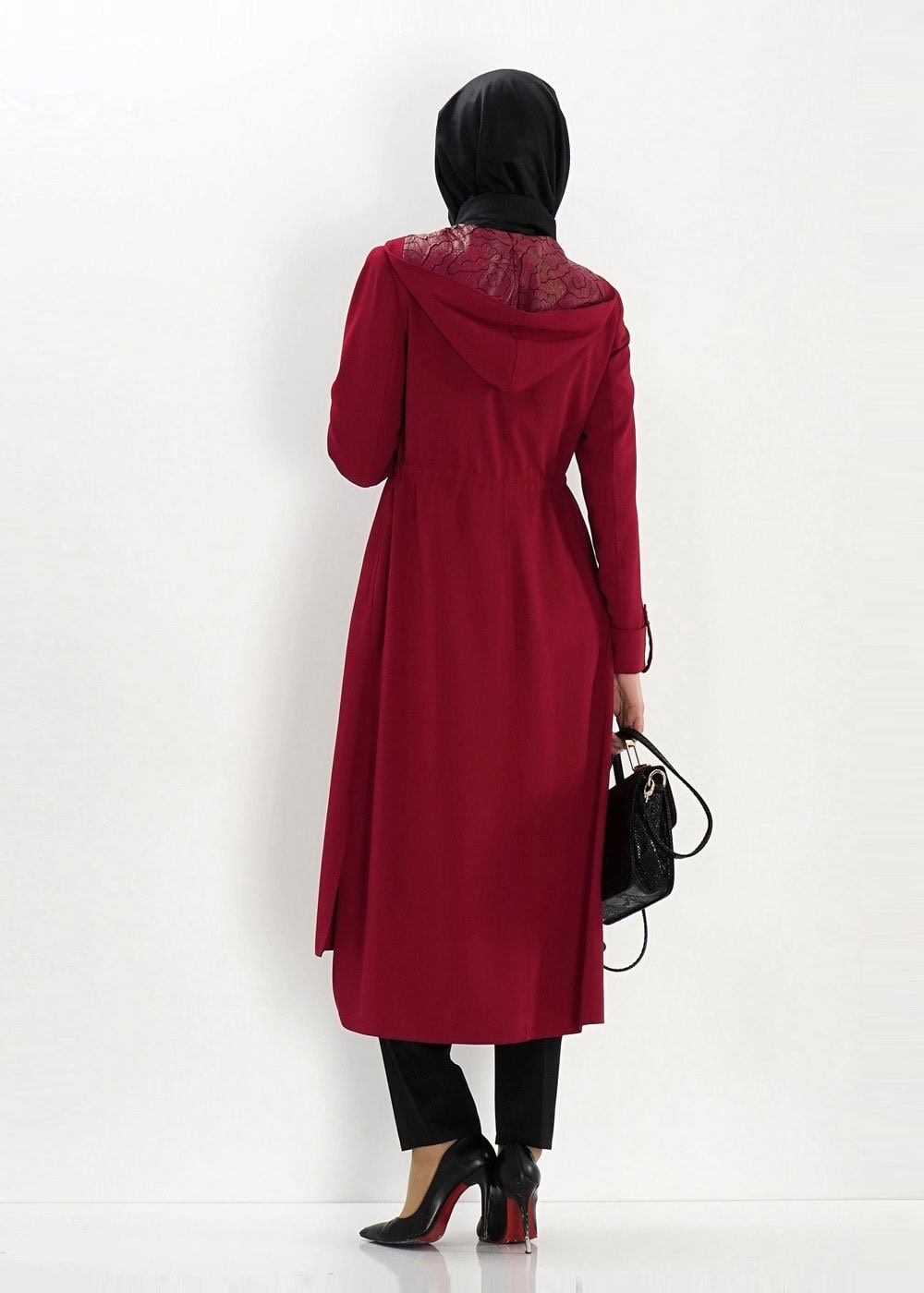 Tesettür giyim KIRMIZI 1354 TRENÇKOT