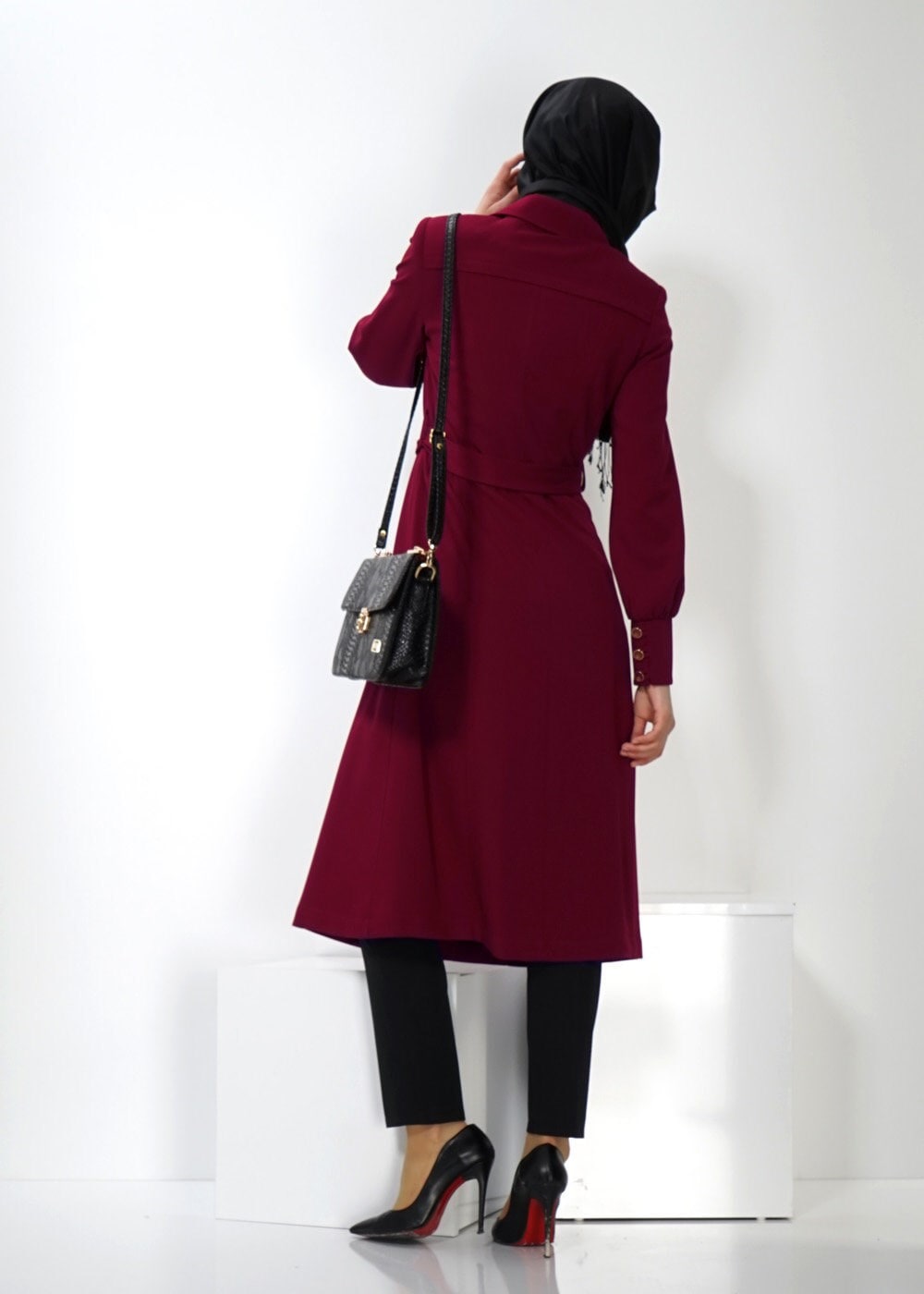 Tesettür giyim BORDO 1359 TRENÇKOT
