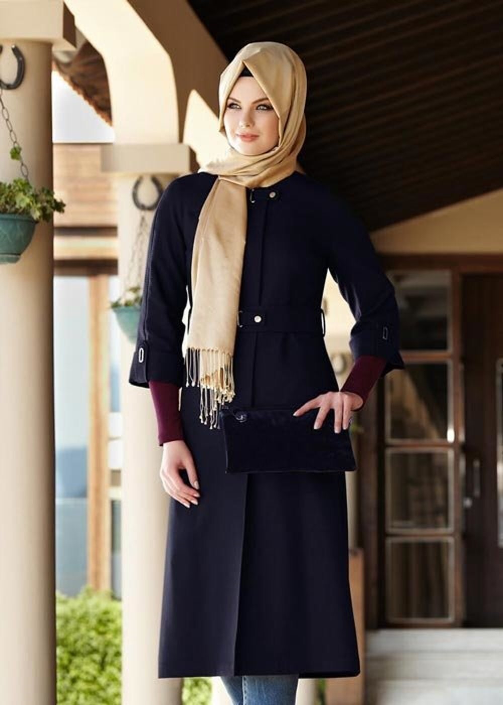 Tesettür giyim LACİVERT 1364 TRENÇKOT