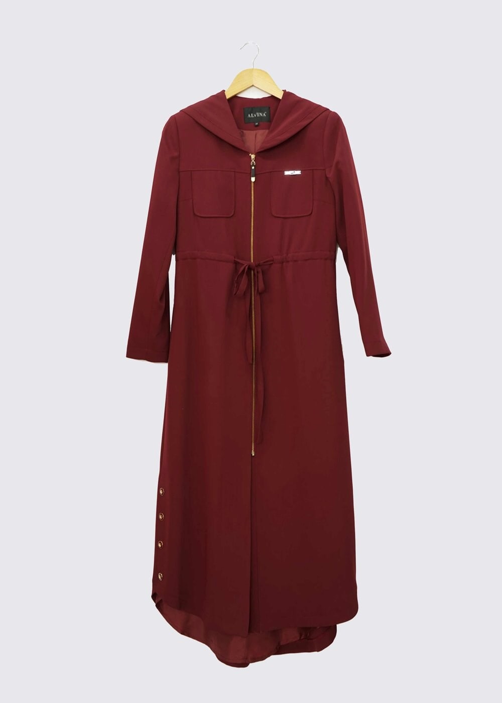 Tesettür giyim BORDO KAPÜŞONLU TRENÇKOT 1373
