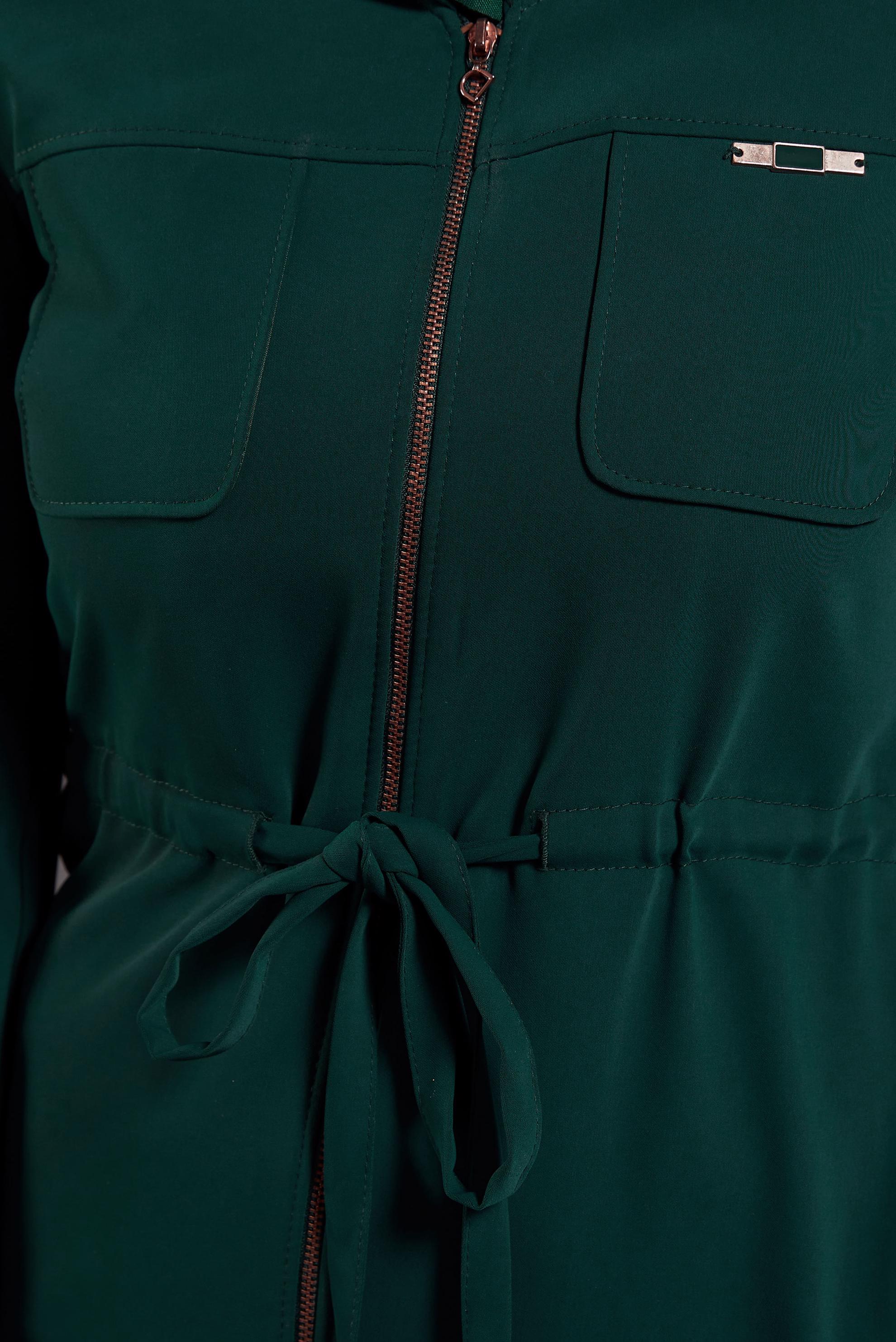 Tesettür giyim YEŞİL KAPÜŞONLU TRENÇKOT 1373