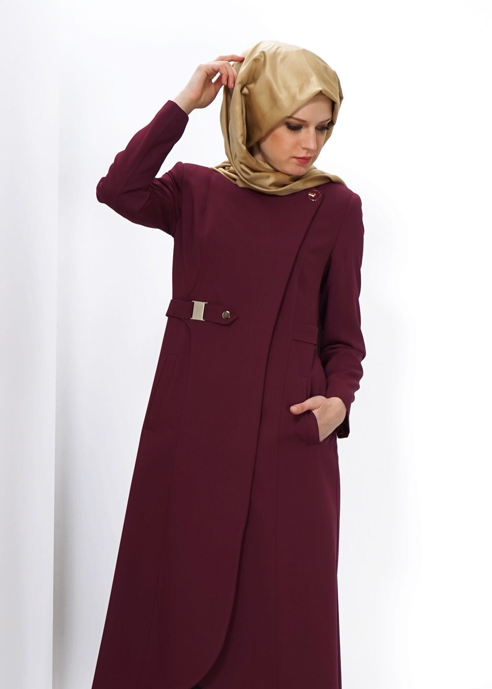 Tesettür giyim BORDO 1376 TRENÇKOT