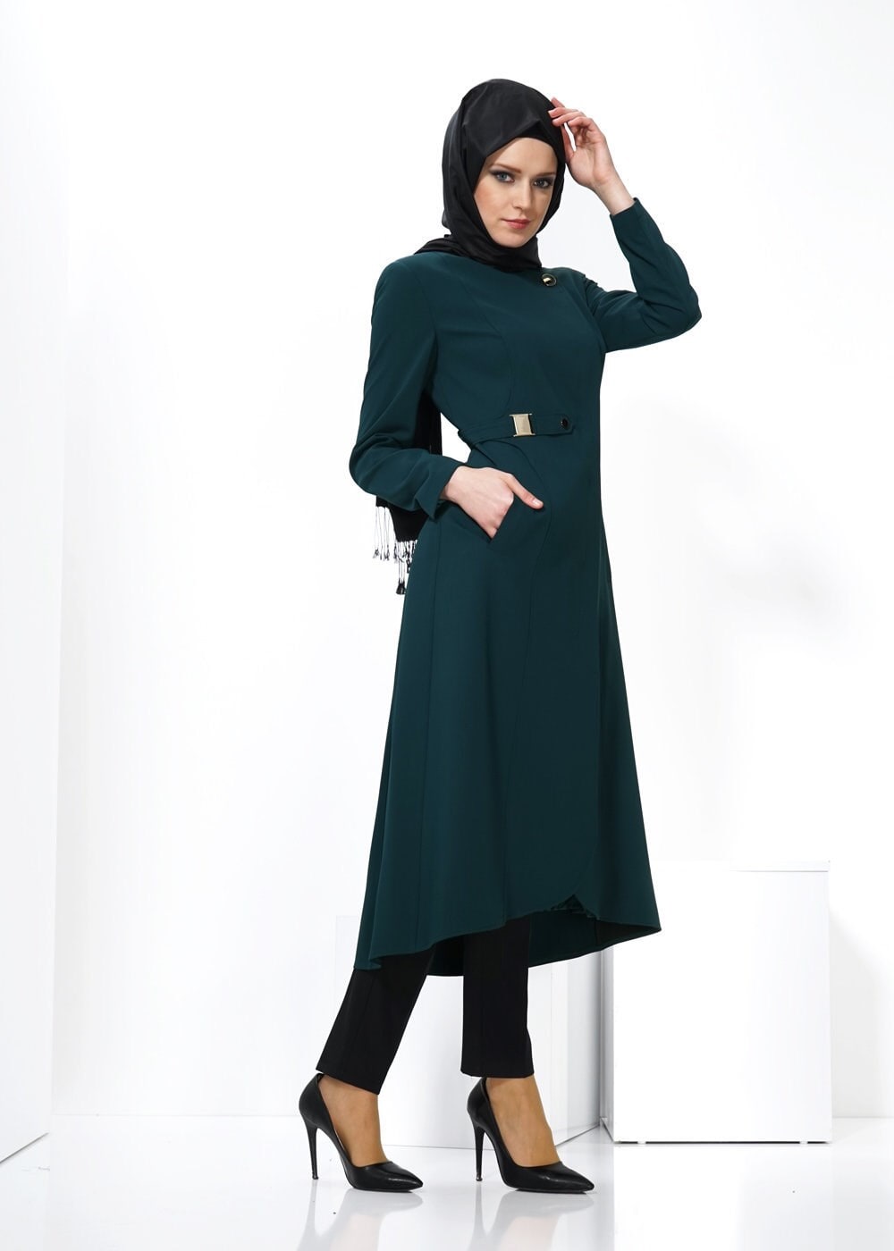 Tesettür giyim YEŞİL 1376 TRENÇKOT