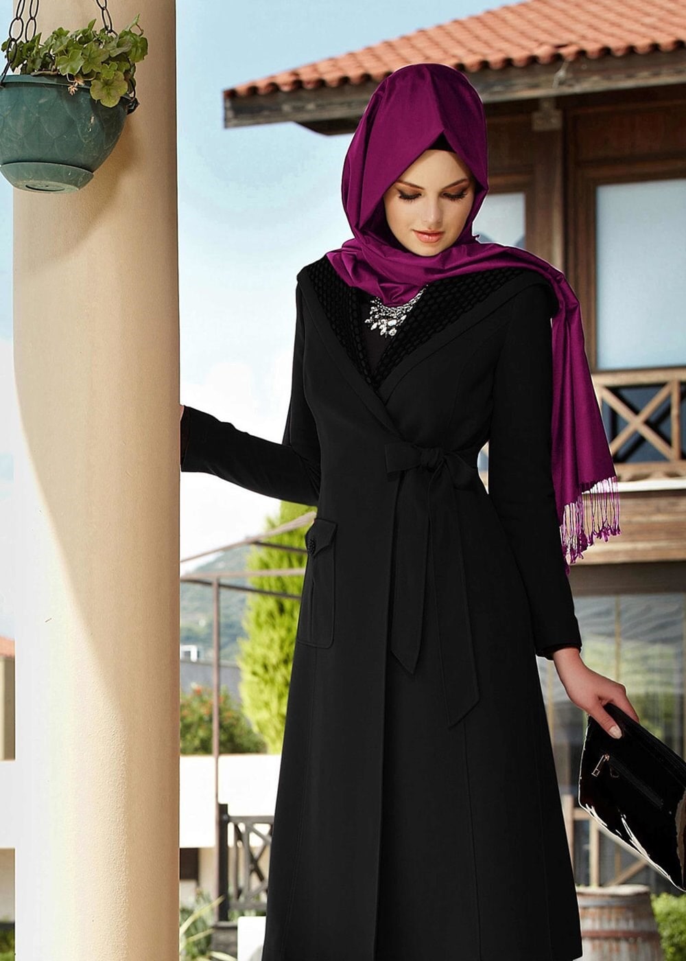 Tesettür giyim SİYAH 1377 TRENÇKOT