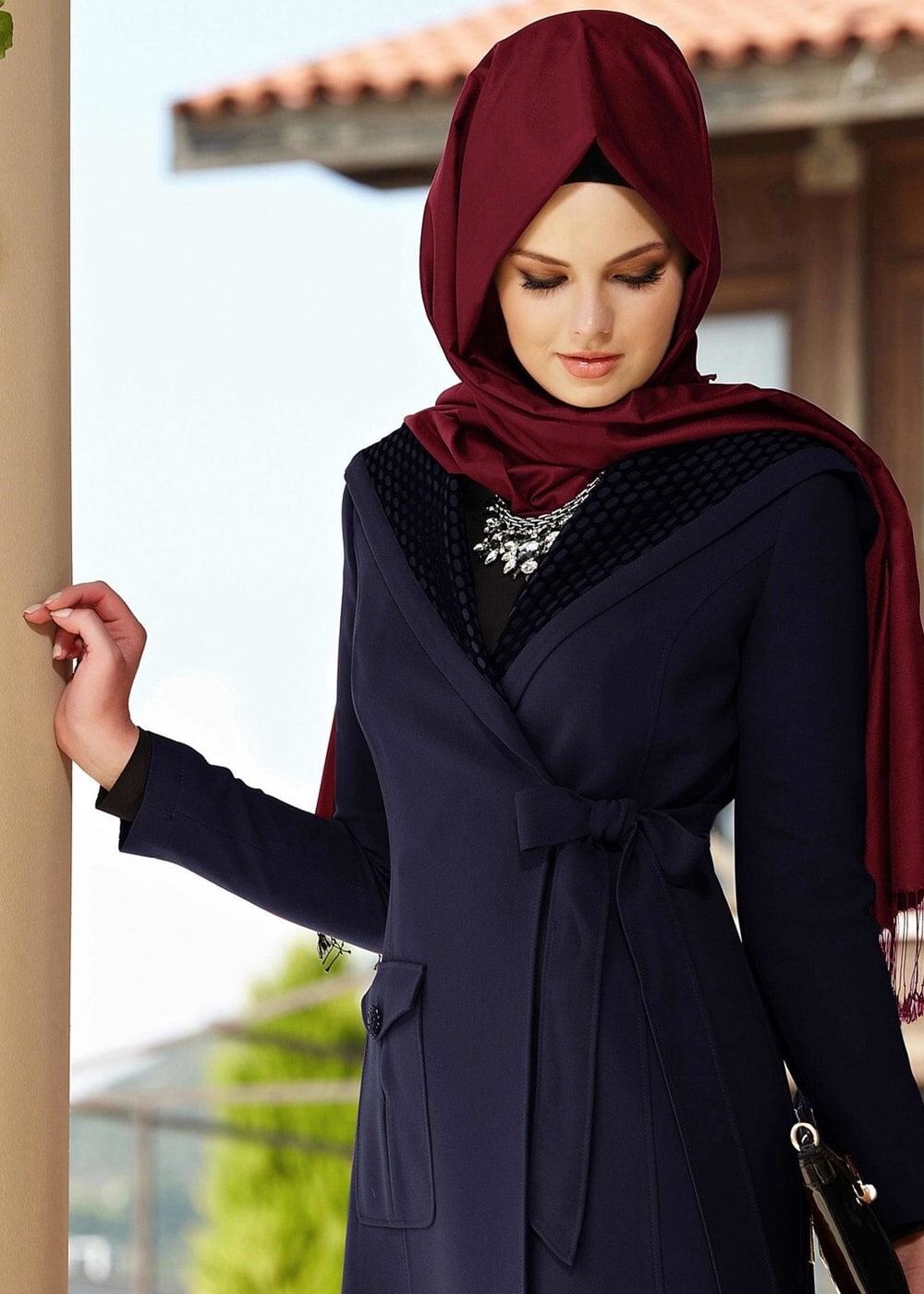 Tesettür giyim LACİVERT 1377 TRENÇKOT