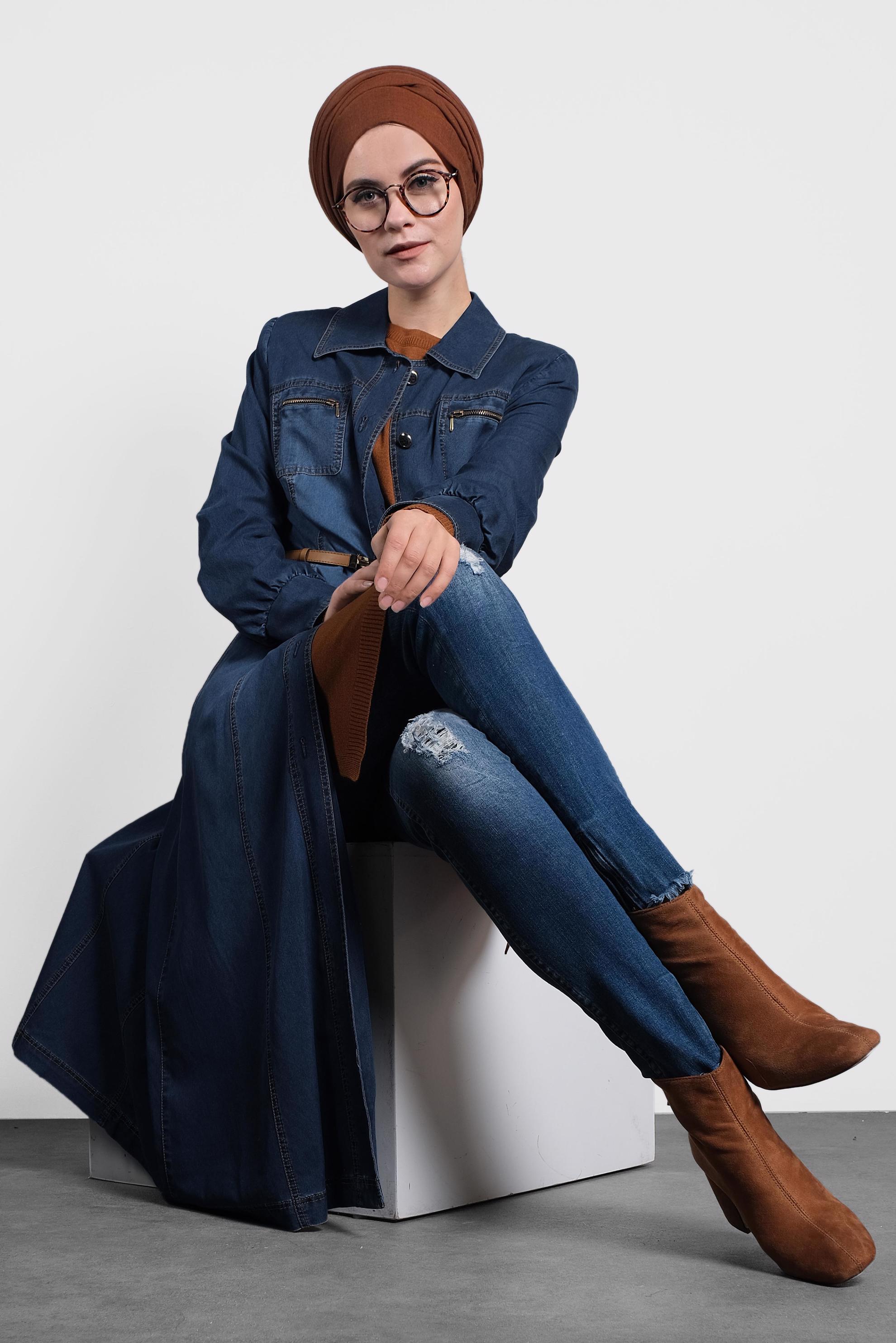 Tesettür giyim LACİVERT 1378 TRENÇKOT