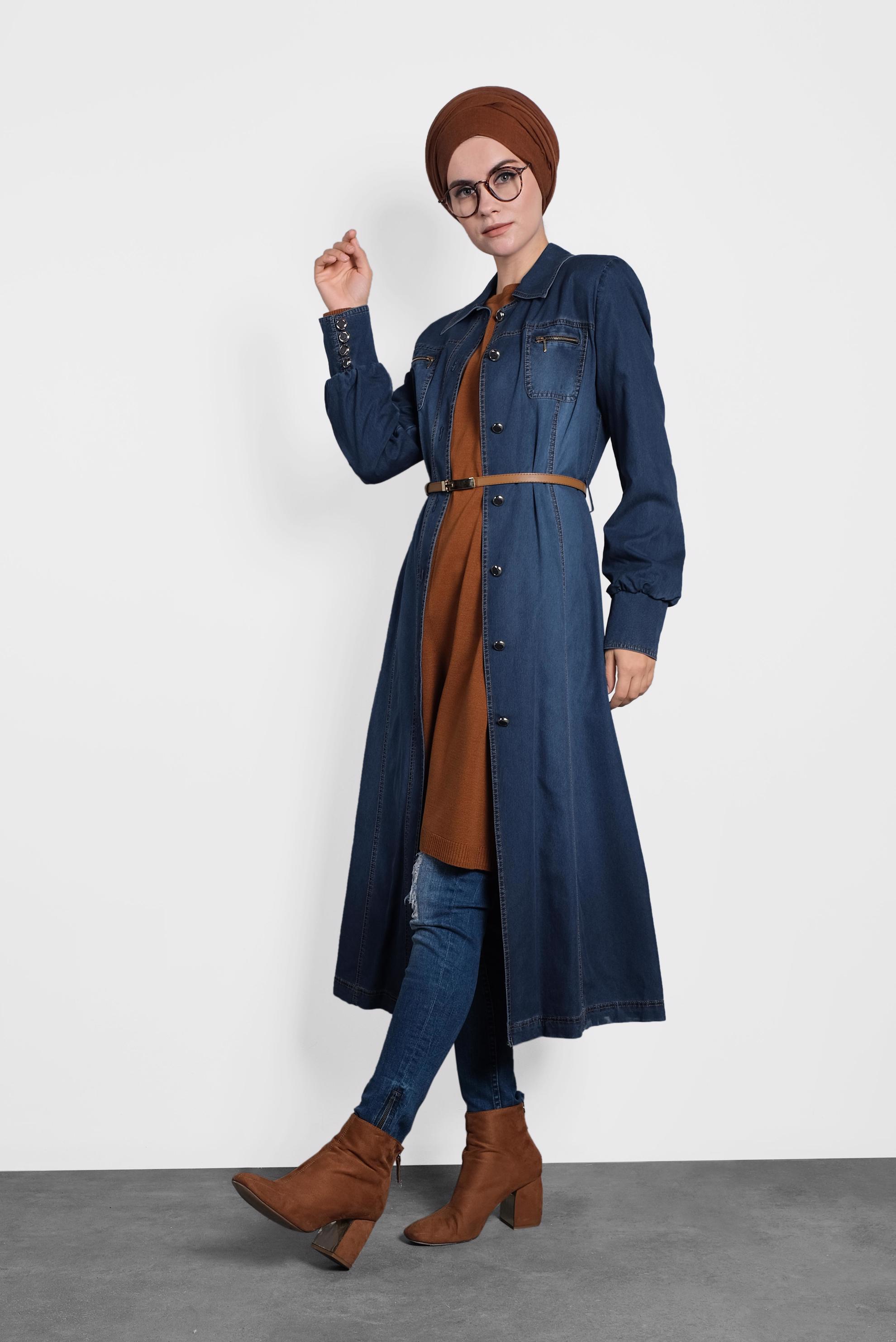 Tesettür giyim LACİVERT 1378 TRENÇKOT