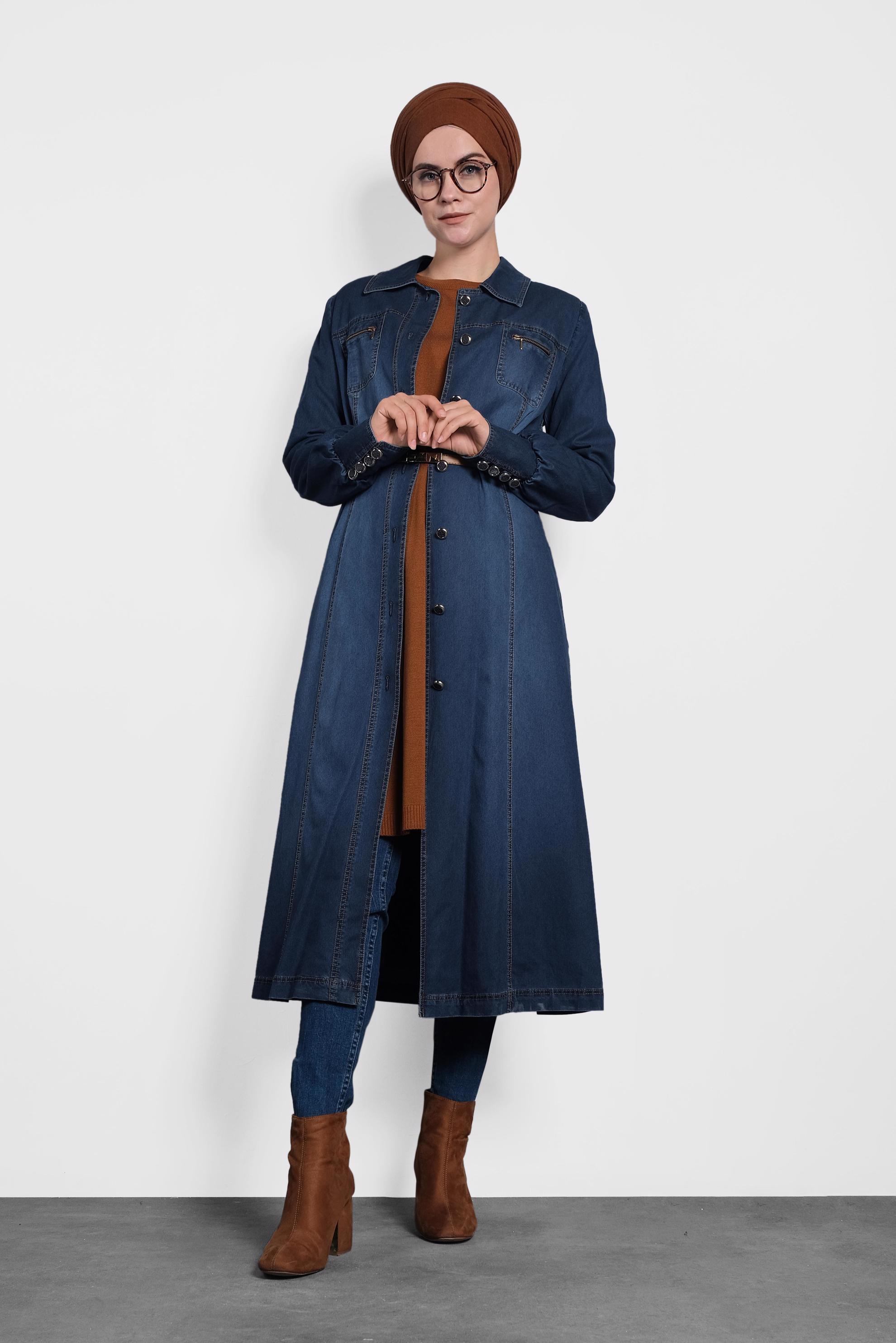 Tesettür giyim LACİVERT 1378 TRENÇKOT