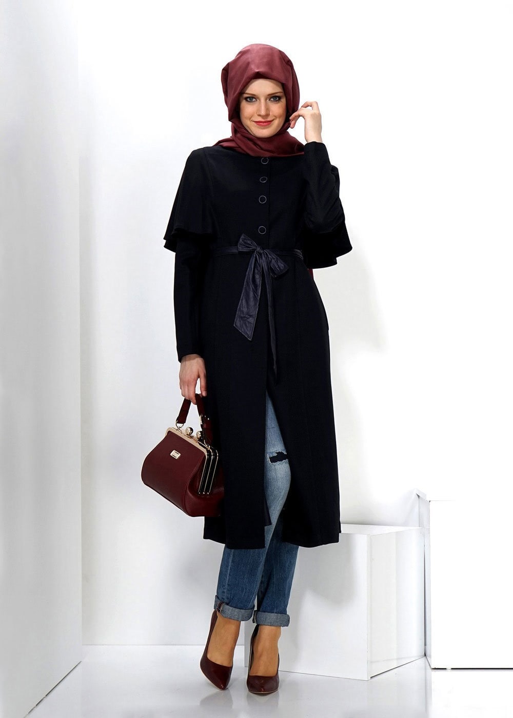 Tesettür giyim LACİVERT 1380 TRENÇKOT