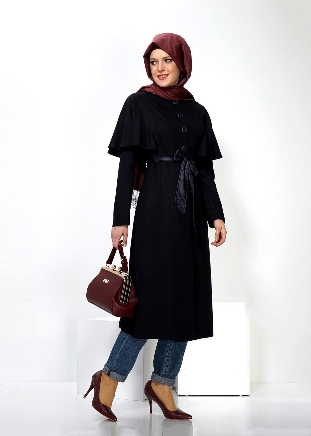 Tesettür giyim LACİVERT 1380 TRENÇKOT