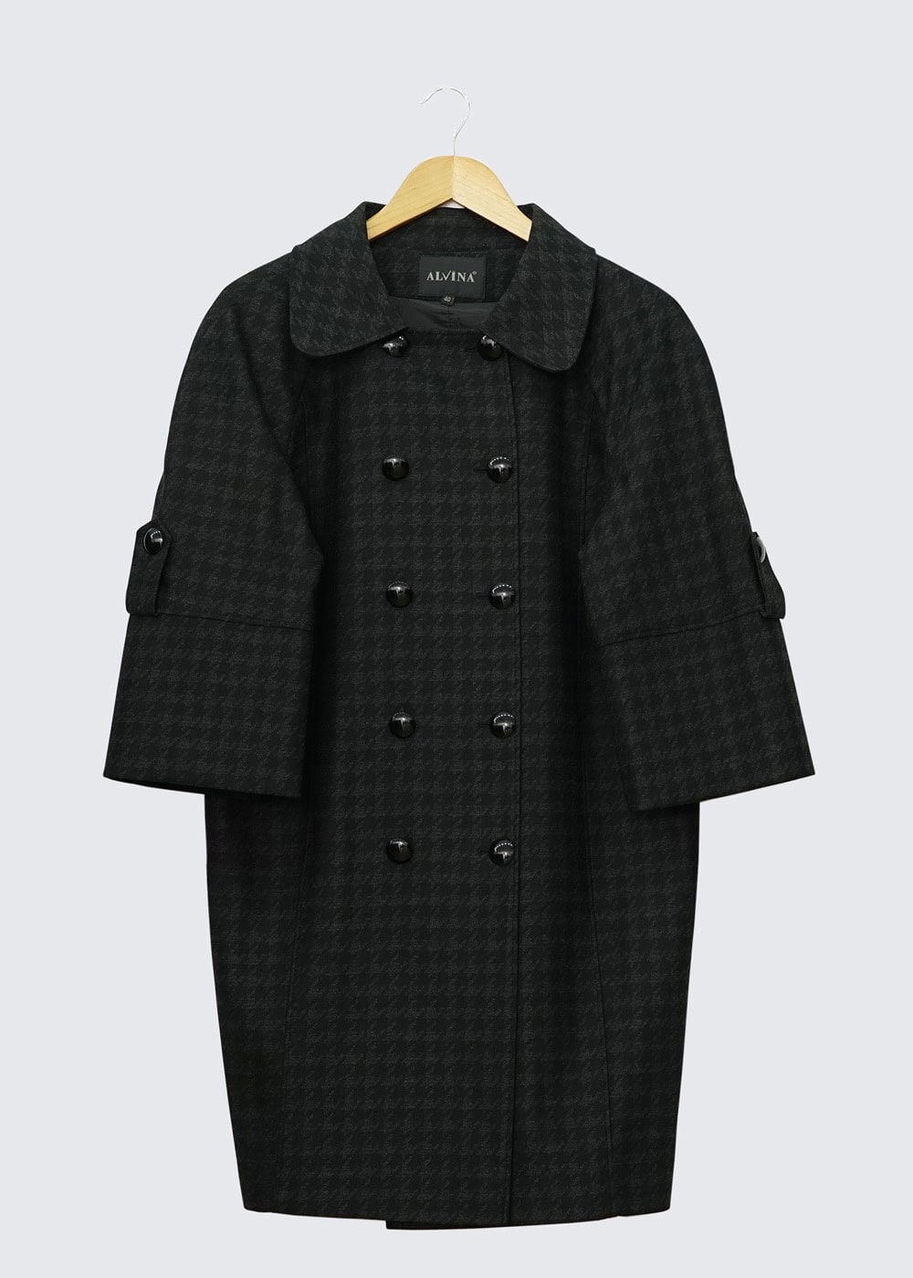 Tesettür giyim SİYAH KAZAYAĞI DESENLİ TRENÇKOT 1383 