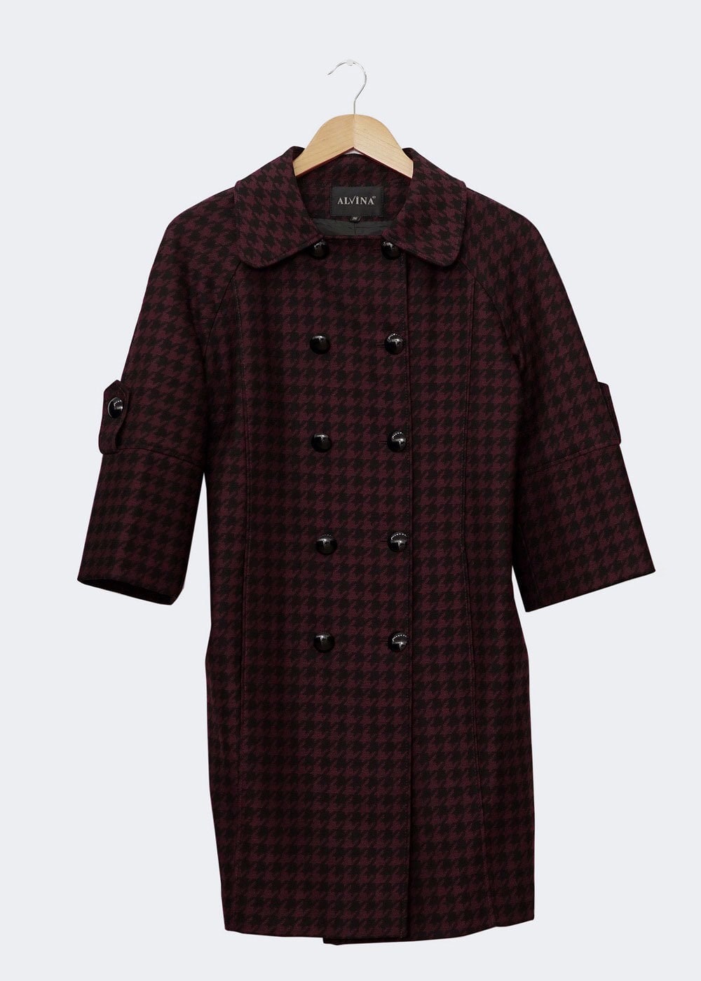 Tesettür giyim BORDO KAZAYAĞI DESENLİ TRENÇKOT 1383 